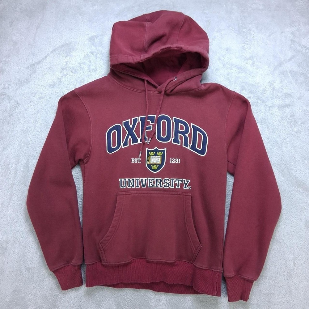 Oxford University Hoodie Pullover Red Spell Out Sweatshirt Mens Burgundy Small